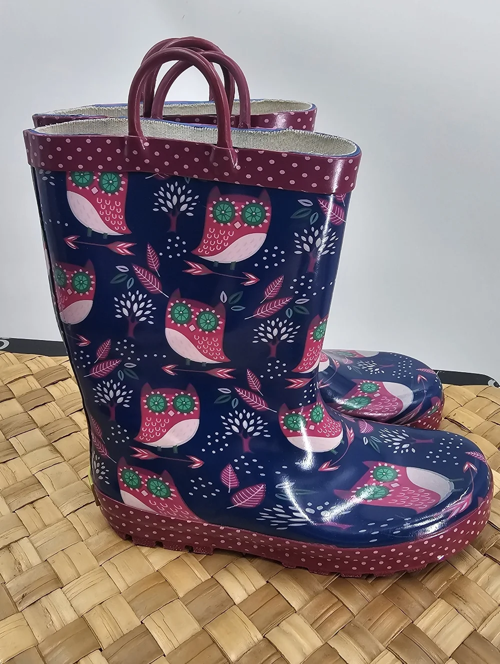 Western Chief Pink Blue Owl Rain Boots Size 2